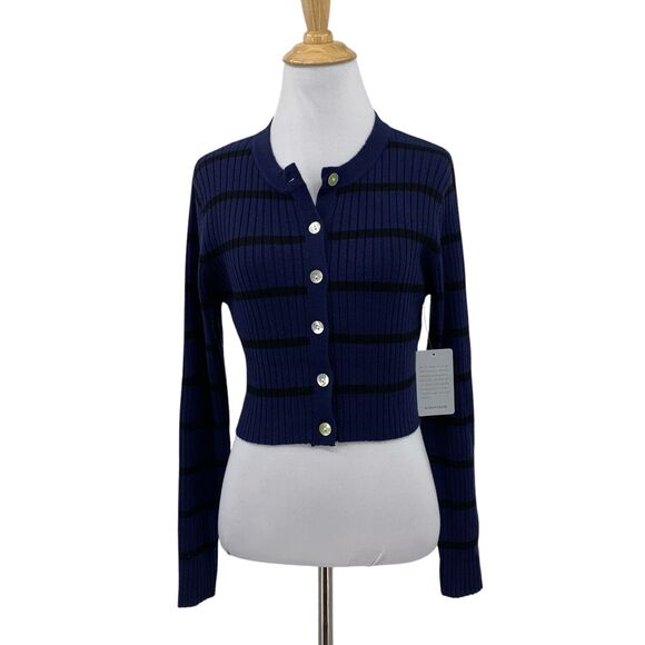 Stitchdrop Cardigan Women S Small Navy Black Crop Knit Striped Sweater Nordstrom - Picture 1 of 15